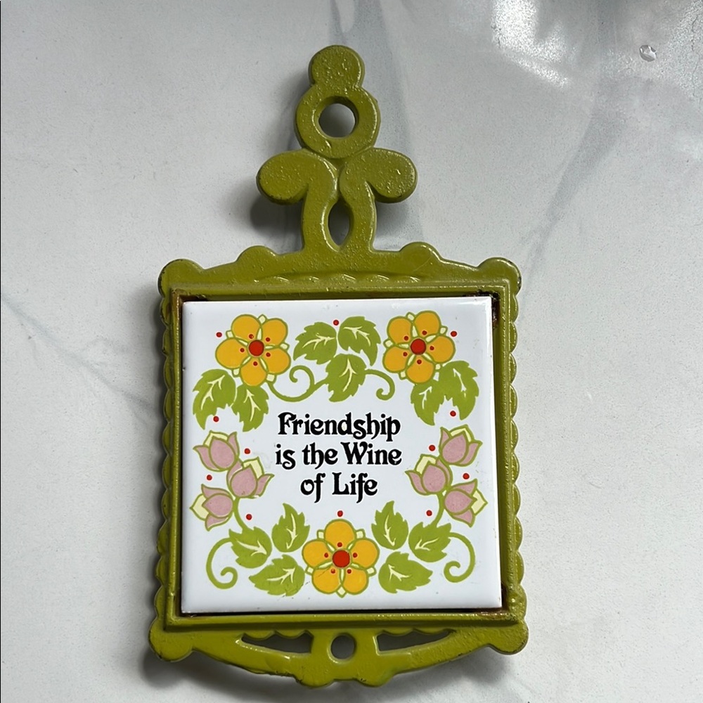 Vintage Cast Iron Trivet “Friendship is the Wine of Life”